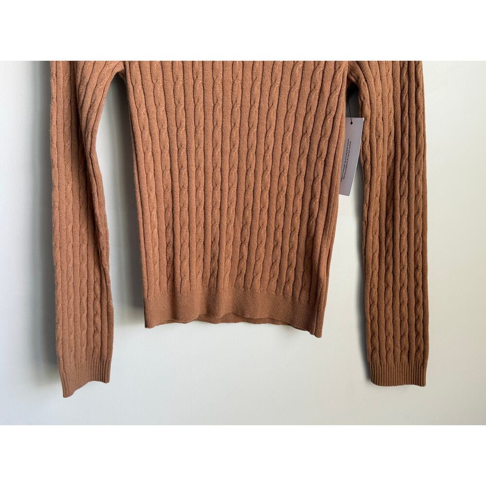 Rumored Wool/Cashmere Blend Crew Neck Cable Knit Polo Club Sweater Camel S NWT - Picture 4 of 10